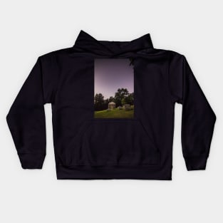 Clear starry night sky at Evans City Cemetery Chapel home of Night of the Living Dead 0375-A Kids Hoodie